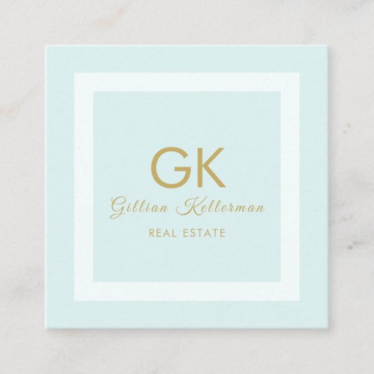 Carte De Visite Carré Monogramme bleu en pastel élégant d'or (Devant)