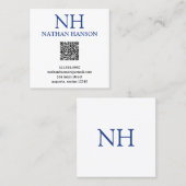 Carte De Visite Carré Monogramme bleu simple moderne (Devant / Derrière)