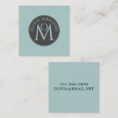 Carte De Visite Carré Monogramme bleu unique (Devant / Derrière)