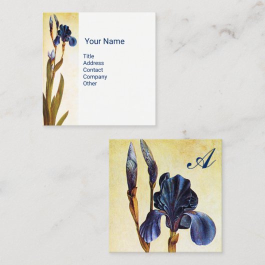 Carte De Visite Carré Monogramme BLUE IRIS (Devant / Derrière)