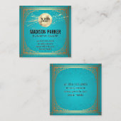 Carte De Visite Carré Monogramme | Bordure décorative or (Devant / Derrière)