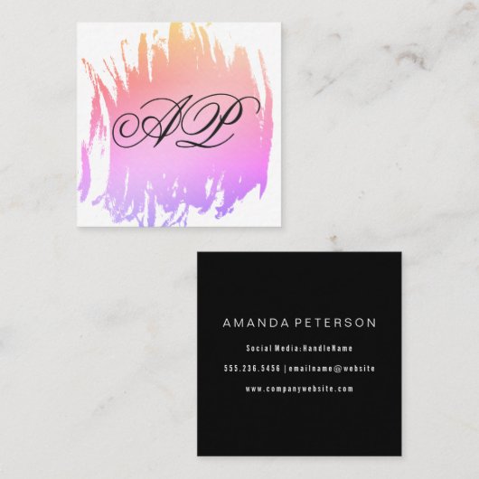 Carte De Visite Carré Monogramme brossé couleur moderne (Devant / Derrière)