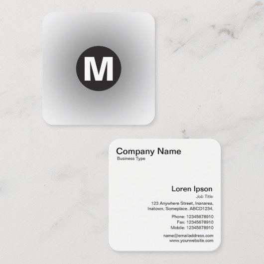 Carte De Visite Carré Monogramme circulaire - Gradient - Gris à blanc (Devant / Derrière)