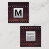 Carte De Visite Carré Monogramme classique | Arrière - plan en cuir (Devant / Derrière)