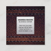 Carte De Visite Carré Monogramme classique | Arrière - plan en cuir (Dos)