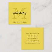 Carte De Visite Carré Monogramme classique jaune avec texte arc (Devant / Derrière)