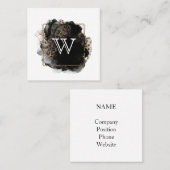 Carte De Visite Carré Monogramme classique moderne Léopard d'or noir ini (Devant / Derrière)