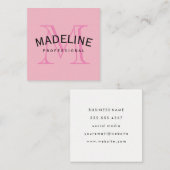 Carte De Visite Carré Monogramme classique rose avec texte en arc (Devant / Derrière)