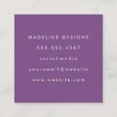 Carte De Visite Carré Monogramme classique violet avec texte arc (Dos)