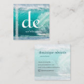Carte De Visite Carré Monogramme commercial Ocean Wave Blue (Devant / Derrière)