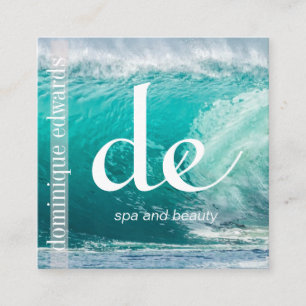 Carte De Visite Carré Monogramme commercial Ocean Wave Blue
