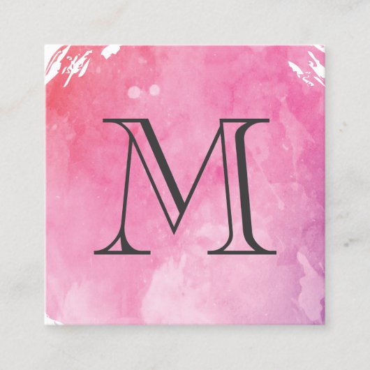 Carte De Visite Carré Monogramme couleur eau rose (Devant)