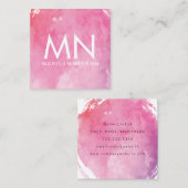 Carte De Visite Carré Monogramme couleur eau rose (Devant / Derrière)