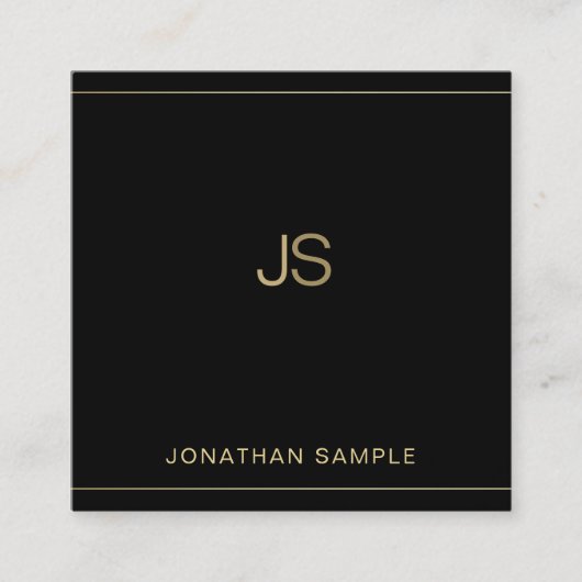Carte De Visite Carré Monogramme créatif Elegant Black Gold Luxury Silk (Devant)