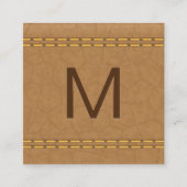 Carte De Visite Carré Monogramme | Cuir Tan Double Trait (Devant)