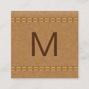 Carte De Visite Carré Monogramme Cuir Tan Double Trait