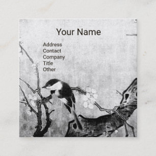 CARTE DE VISITE CARRÉ MONOGRAMME D'ARBRE DE FLEUR D'OISEAU DE PRINTEMPS 