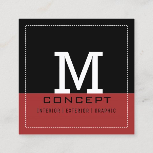 Carte De Visite Carré Monogramme d'Auburn noir moderne (Devant)