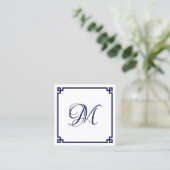 Carte De Visite Carré Monogramme de calligraphie de clé grecque bleu fon (Debout devant)