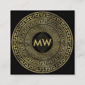 Carte De Visite Carré Monogramme de clé grecque d'or - Cadre rond (Devant)