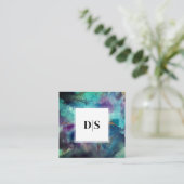 Carte De Visite Carré Monogramme de code QR abstrait aquarelle bleue mod (Debout devant)