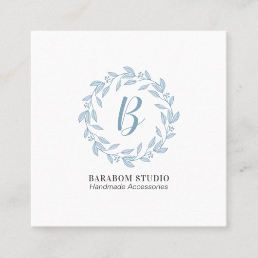 Carte De Visite Carré Monogramme de couronne bleu moderne (Devant)