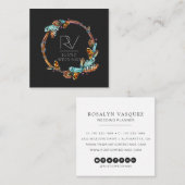 Carte De Visite Carré Monogramme de couronne de plume rustique Boho (Devant / Derrière)