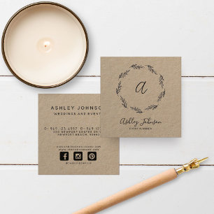 Carte De Visite Carré Monogramme de couronne noire dessinée à la main