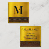 Carte De Visite Carré Monogramme de dégradé d'or | Bordure (Devant / Derrière)