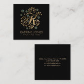 Carte De Visite Carré Monogramme de luxe Golden Calligraphy avec lettre  (Devant / Derrière)