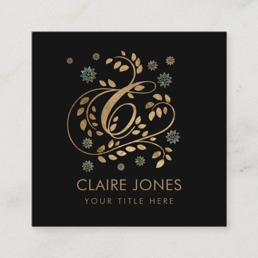 Carte De Visite Carré Monogramme de luxe Golden Calligraphy avec lettre (Devant)