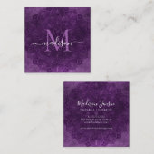 Carte De Visite Carré Monogramme de Mandala Lotus Fleur violet foncé (Devant / Derrière)