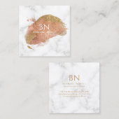 Carte De Visite Carré Monogramme de marbre blanc de parties (Devant / Derrière)