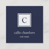 Carte De Visite Carré Monogramme de marine et blanc (Devant)