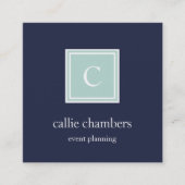 Carte De Visite Carré Monogramme de menthe et de marine (Devant)