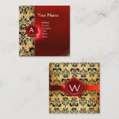 CARTE DE VISITE CARRÉ MONOGRAMME DE PARCHEMENT DE SCEAUX DE CIRE ROUGE (Devant / Derrière)