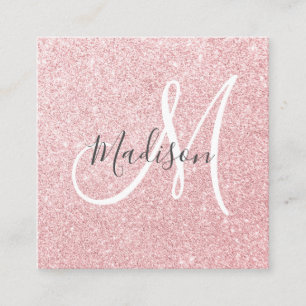 Carte De Visite Carré Monogramme de Parties scintillant dorée Glam Blush