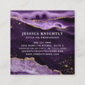 Carte De Visite Carré Monogramme de Parties scintillant or d'agate viole (Dos)