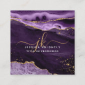 Carte De Visite Carré Monogramme de Parties scintillant or d'agate viole (Devant)