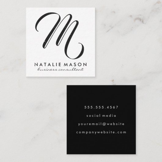 Carte De Visite Carré Monogramme de script avec lunettes (Devant / Derrière)