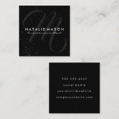 Carte De Visite Carré Monogramme de script avec lunettes (Devant / Derrière)