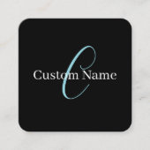 Carte De Visite Carré Monogramme de script cursif éditable Noir Bleu Bla (Devant)