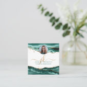 Carte De Visite Carré Monogramme de script d'agate Turquoise Photo (Debout devant)