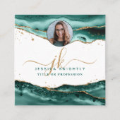 Carte De Visite Carré Monogramme de script d'agate Turquoise Photo (Devant)