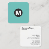 Carte De Visite Carré Monogramme de tache de cercle - Aqua (Devant / Derrière)