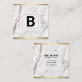 Carte De Visite Carré Monogramme | Découpe métal or | Granit blanc (Devant / Derrière)