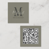Carte De Visite Carré Monogramme d'égout moderne QR Code (Devant / Derrière)