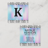 Carte De Visite Carré Monogramme | Dégradé holographique (Devant / Derrière)