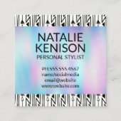 Carte De Visite Carré Monogramme | Dégradé holographique (Dos)