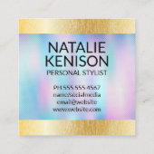 Carte De Visite Carré Monogramme | Dégradé holographique | Lignes nature (Dos)